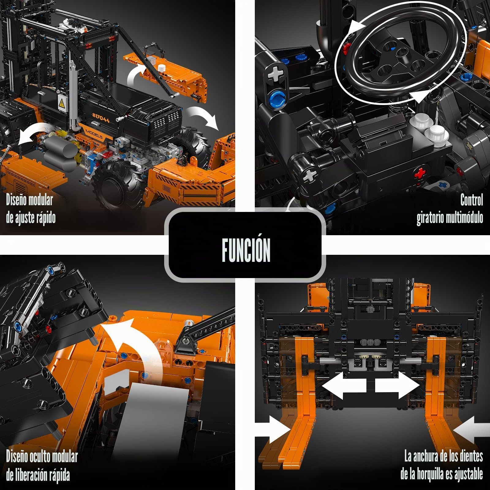 Mould King 17044 Carretillas Elevadoras Resistentes a Escala 1:6 para Adultos con Detalles auténticos, RC controlado por aplicación (Naranja, 4579+ Piezas)