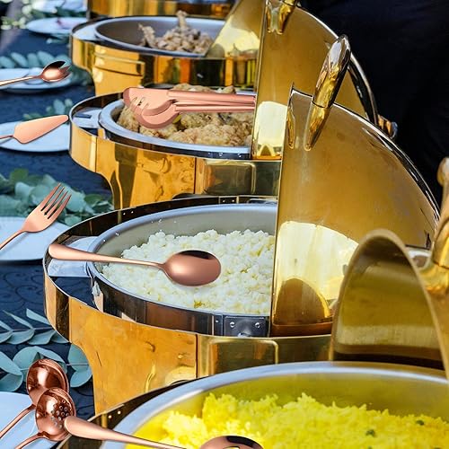 Miniatura 9 de Juego de Utensilios para Servir de Oro Rosa de 10 Piezas de Acero Inoxidable Cobreado, Cubiertos y Vajilla para Catering, Buffet, Restaurante,
