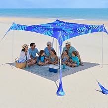 2PM SPORTS Beach Tent Sun Shelter 10x10 FT - UPF 50+ UV Protection, 8 Sandbags, Easy Setup, Portable Beach Shade Canopy for Family Picnic Camping Travel