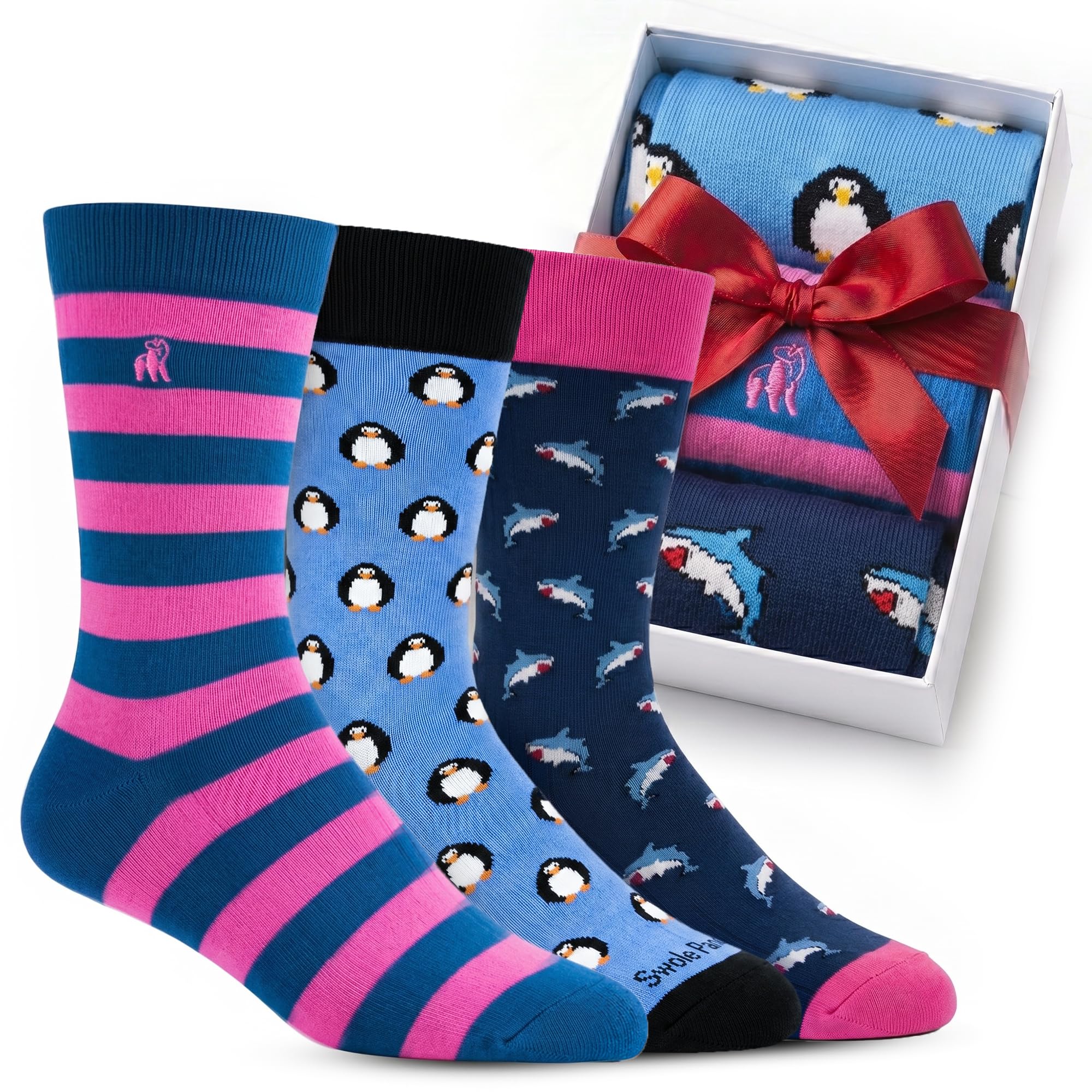Swole Panda Men's Penguin & Shark Box - Socks Bamboo For Penguin & Shark, 3 Pack, Size 7-11