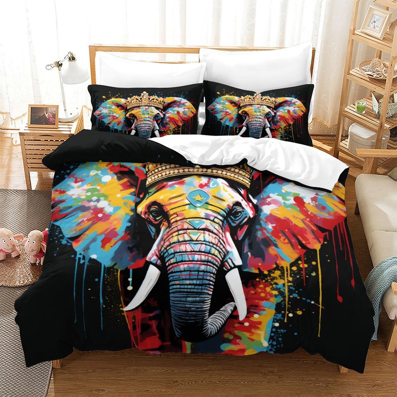 P1S9U7W5Y Vivid Artistic 3D Printed Elephant Duvet Cover Set 3pcs Microfiber Elephant Bedding Set Double