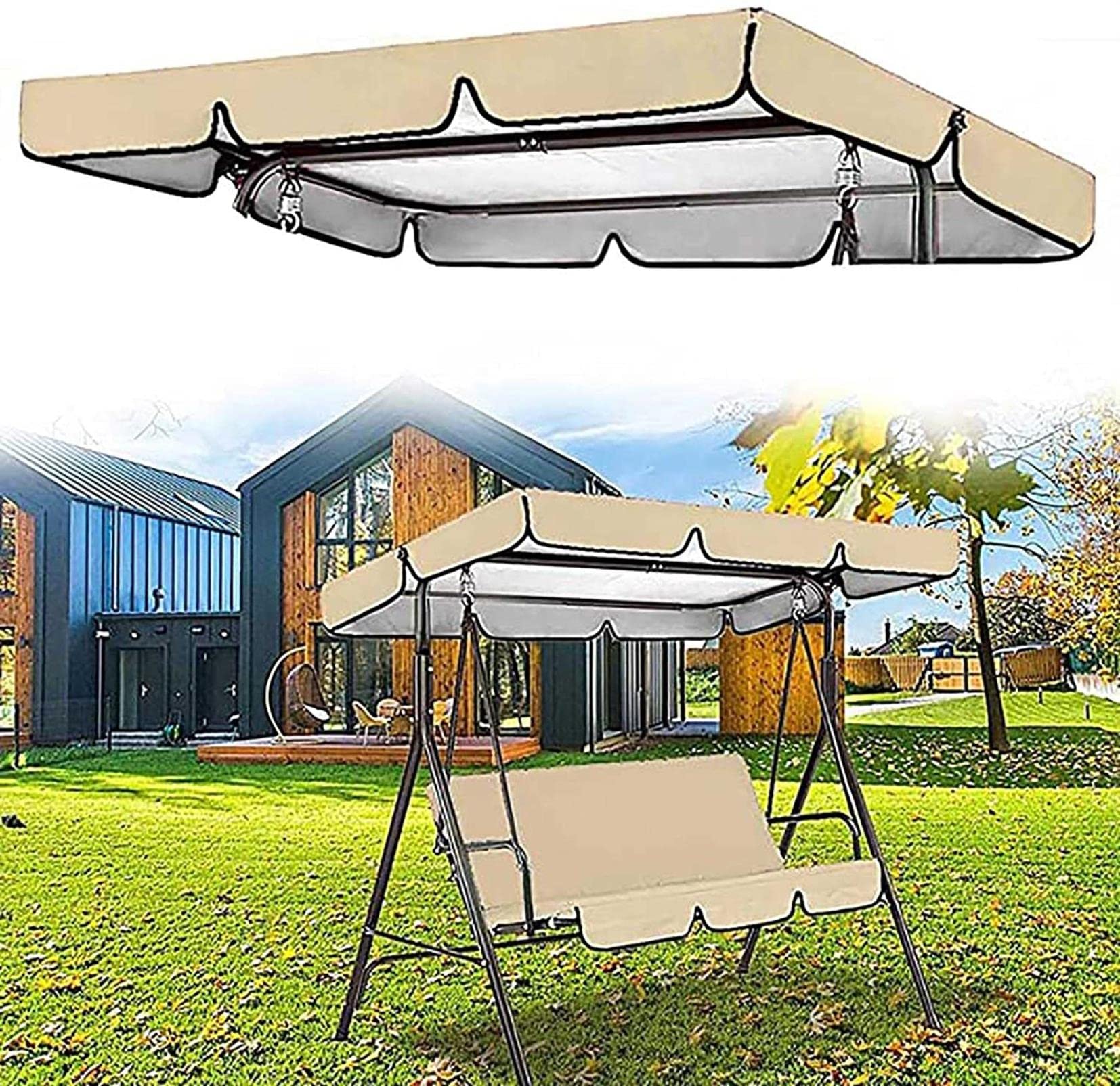 Tetto del Dondolo da Giardino Ricambio, Baldacchino per Altalena da Giardino 98 x 72,8 x 7,1 Pollici Telo di Ricambio per Altalena a 3 posti Telo Superiore Antivento Impermeabile Anti-UV con Borsa po