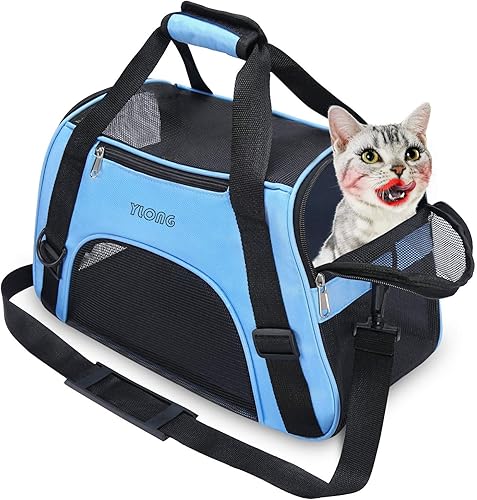 YLONG - Transportador de gato, lados suaves para mascotas para gatos, perros y cachorros, cómodo, portátil, plegable, aprobado por aerolíneas