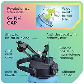 EnergyBud Half Gallon Water Bottle With Straw | Eastman Tritan Material: Food-Safe | Dishwasher Safe, No BPA, BPS, DEHP | Jug w/ 6-in-1 Cap | Leakproof 74.3 Oz Water Bottle (2.2L)