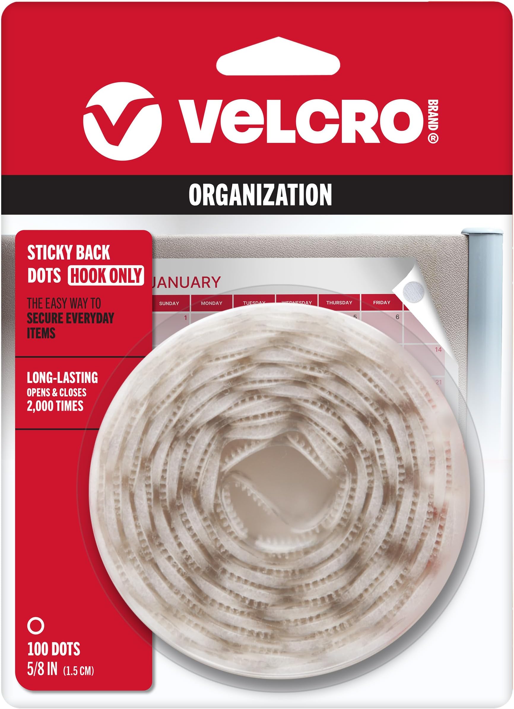 VELCRO Brand - Sticky Back Fasteners, Hook Side Only | Perfect for Home or Office | 5/8in Coins | Pack of 100 | White
