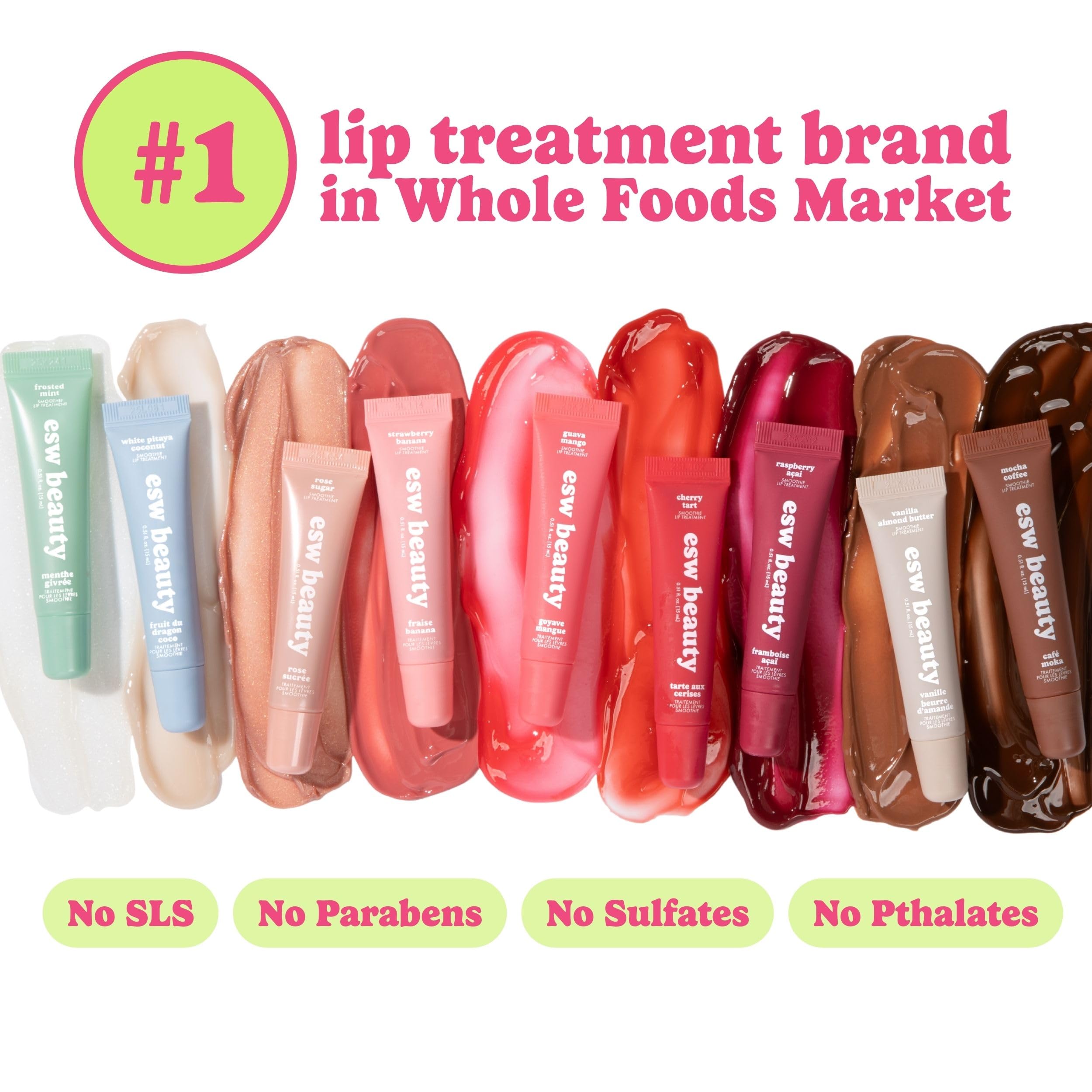 ESW Beauty Guava Mango Smoothie Lip Treatment - Light Pink Tint with Shea Butter, Peptides, Guava & Mango for Advanced Smoothing & Collagen Boost