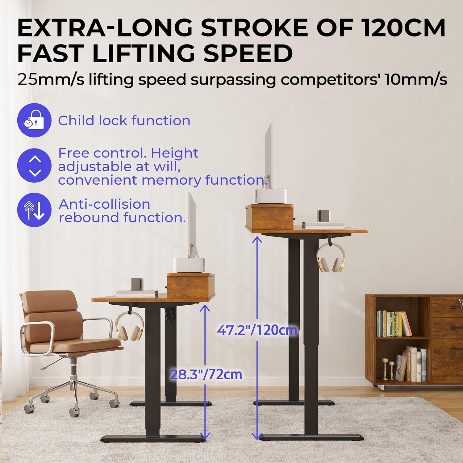 JOISCOPE 55'' Height Adjustable Electric Standing Desk with Display Riser, 2 Drawers, Outlet (3AC, USB, Type-C) & 4 Memory Heights, Gaming Study Sit Stand Desk for Home Office Bedroom, Vintage Oak