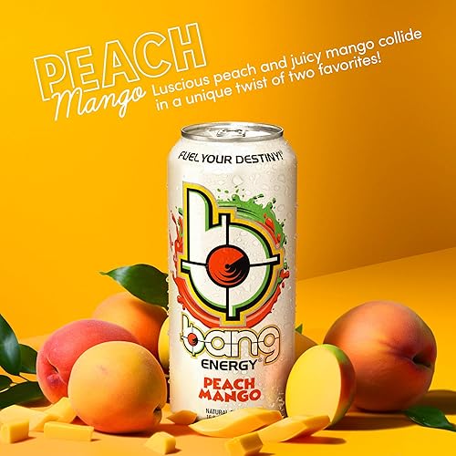 Miniatura 3 de Bang Peach Mango Energy Drink 0 calorías sin azúcar con súper creatina 16 onzas 12 unidades el paquete puede variar
