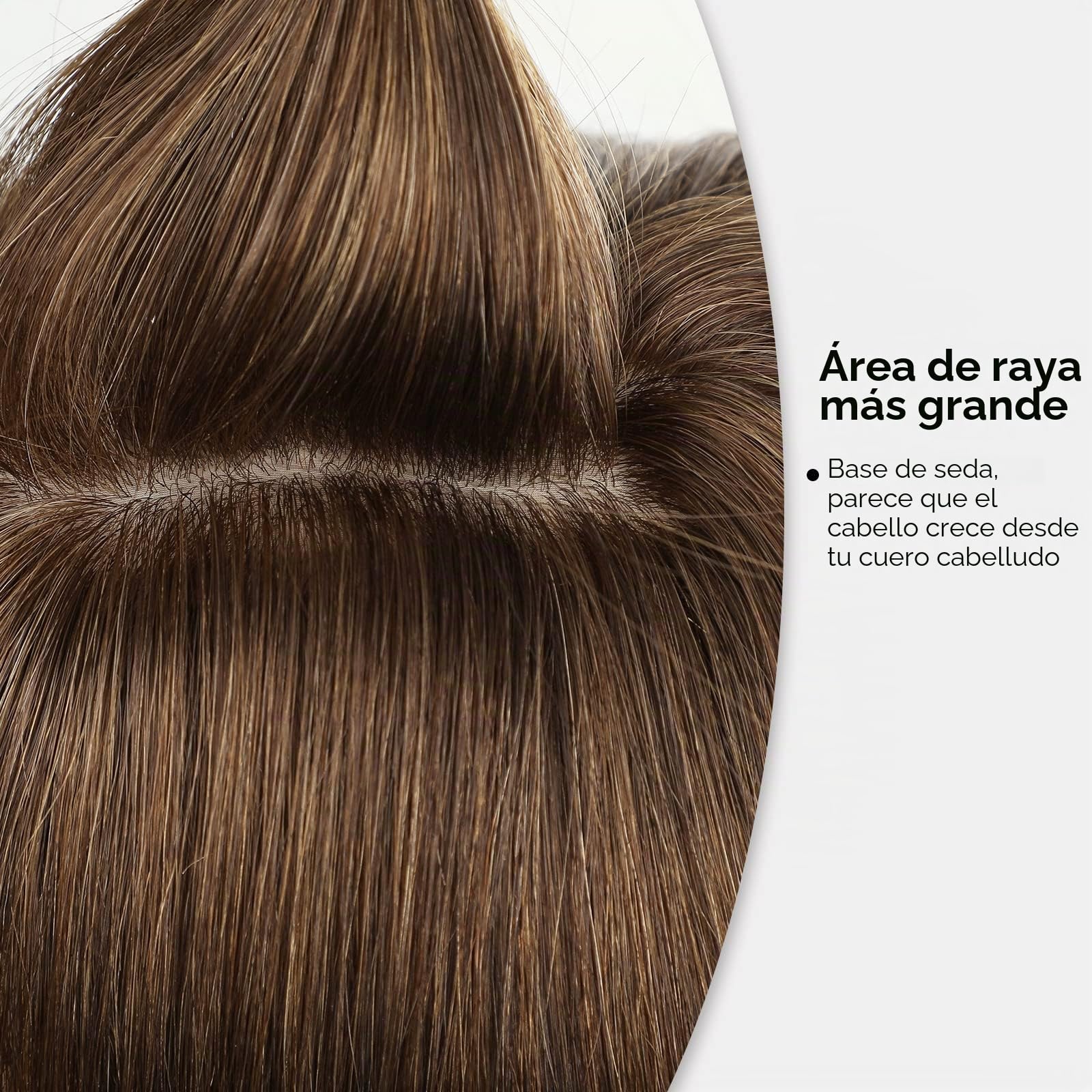 HAIRCUBE Top de cabello humano femenino, 100% Remy top con flequillo, 120% de densidad de fondo de seda real clip Top femenino 14in 40g-Marrón oscuro