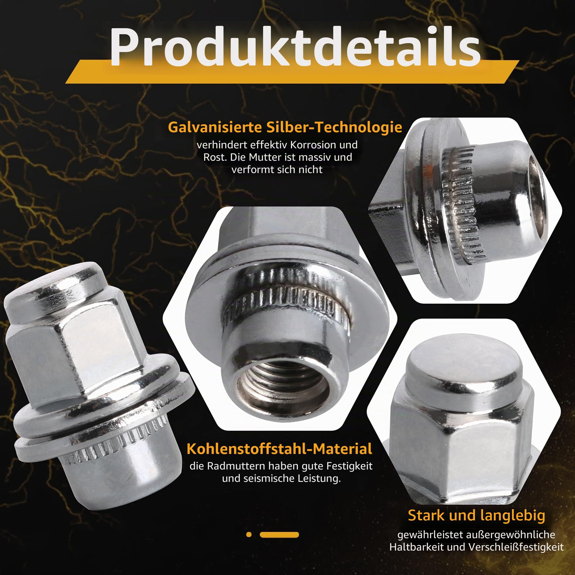 Radmuttern aus Karbonstahl, für Jaguar F-Type, S-Type, X-Type, XF-Serie, XJ X350/X351/X358, XK/XKR Serie, M12 x 1,5, Radmuttern, 20 Stück
