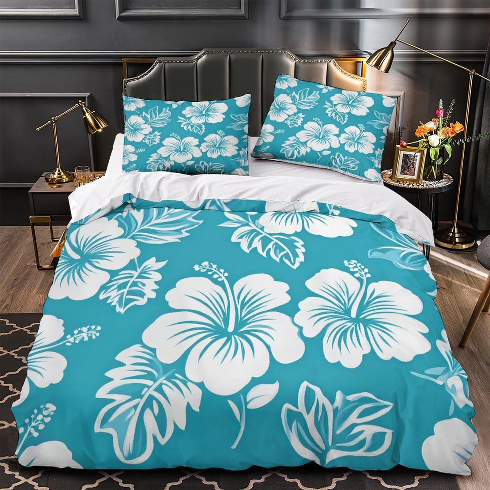 Parure de lit microfibre respirante contre la chaleur housse fleur hibiscus