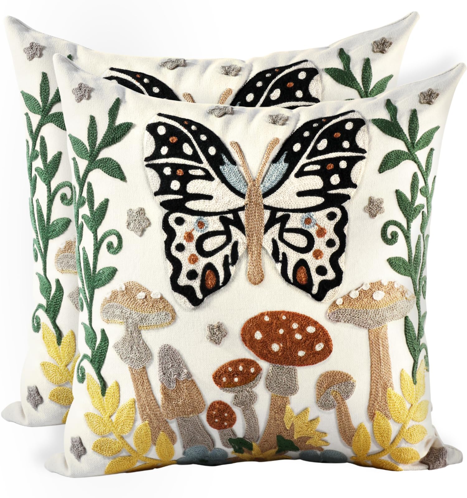 Kokaaee Embroidered Throw Pillow Covers 18x18 Inch - Set of 2 Summer Decorative Pillow Covers with Zipper Aesthetic Cute Design Throw Pillowcases for