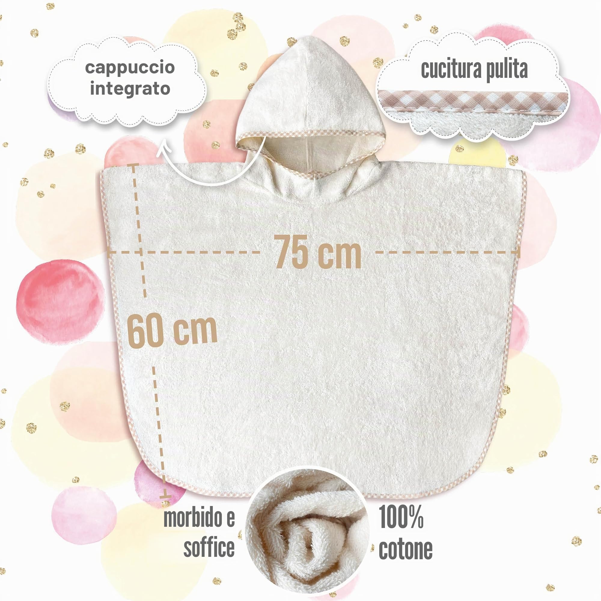 Poncho da bagno per bambini con nome e motivo ricamato, Oeko-TEX® Standard 100 - Asciugamano con cappuccio personalizzato per neonati in pura cotone per un asciugatura delicata (Natura)