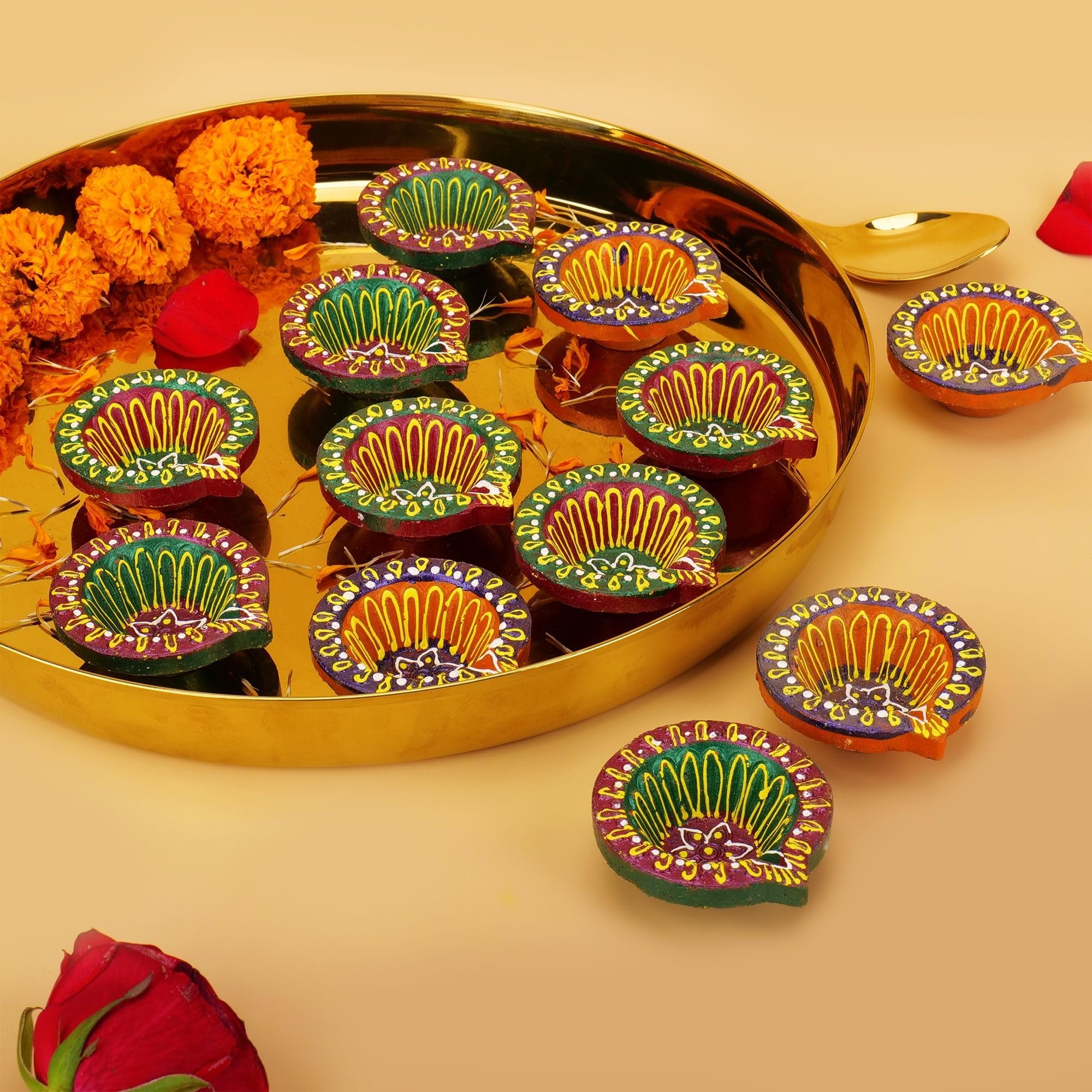 Clay Diyas | Pack of 12 | Diwali Return Gifts Diwali Decor - Clay Diyas for Pooja - Handmade Terracotta Earthern Vilakku Mitti Oil Diya with Cotton Wicks Hashcart®