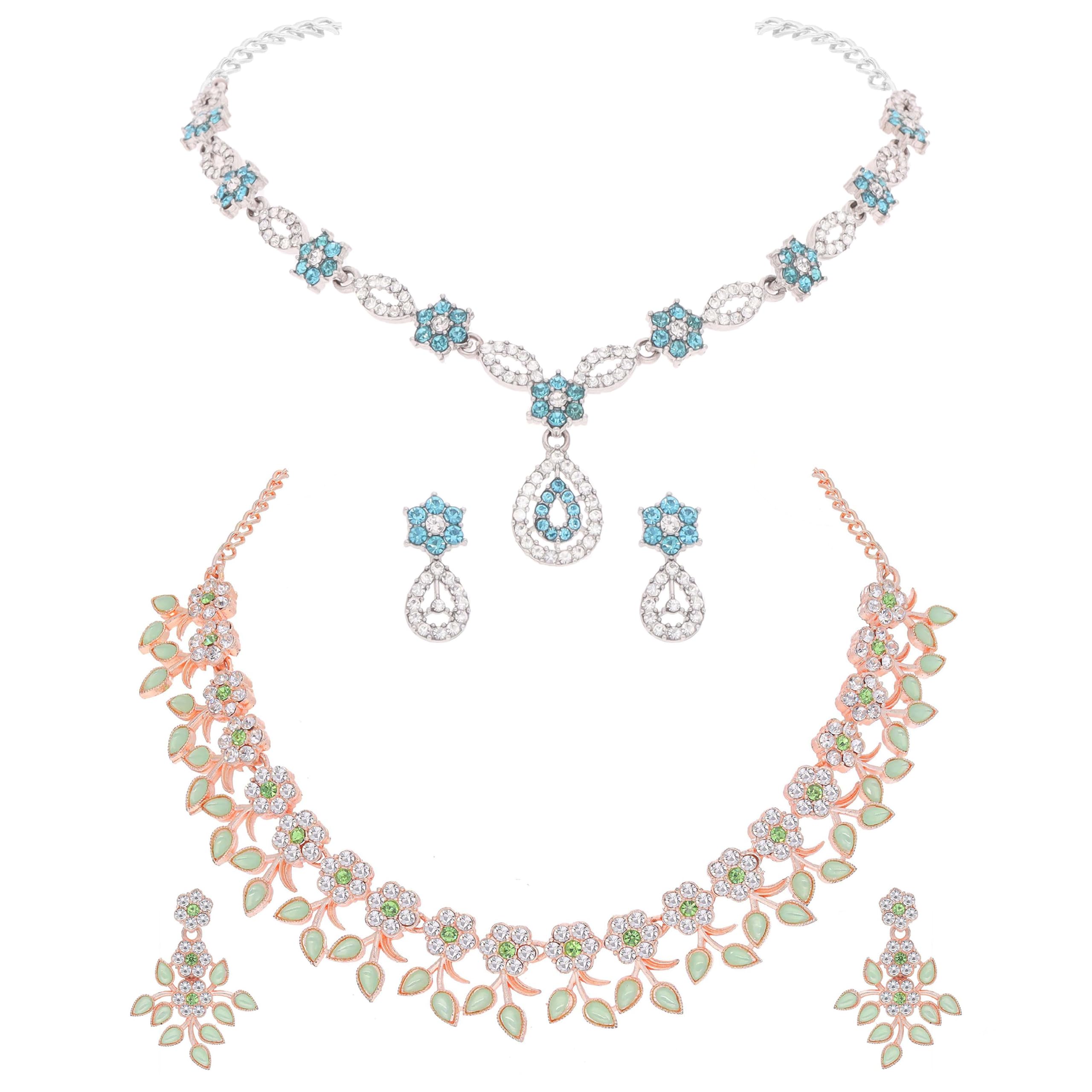 Brado Jewellery Rose Gold and Silver Polish American Diamond (AD) Stone Studded Choker Necklace Jewellery Combo Set with Earrings for Women and Girls - Perfect for Party Wedding Festive (B0D84657HD) Amazon Price History, Amazon Price Tracker