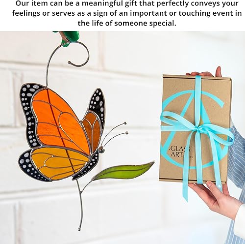 Miniatura 5 de Monarch Butterfly Ukrainian Flag Butterfly Handmade Stained Glass Suncatcher Stained Glass Window Hangings Unique Indoor Ornament & Outdoor Decor