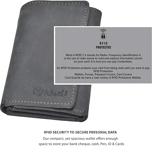 Miniatura 5 de VALENCHI Cartera de Cuero RFID Delgada Triple con Bolsillo Frontal para Hombre con 9 Ranuras para Tarjetas, 2 Bolsillos para Billetes, Bolsillo para