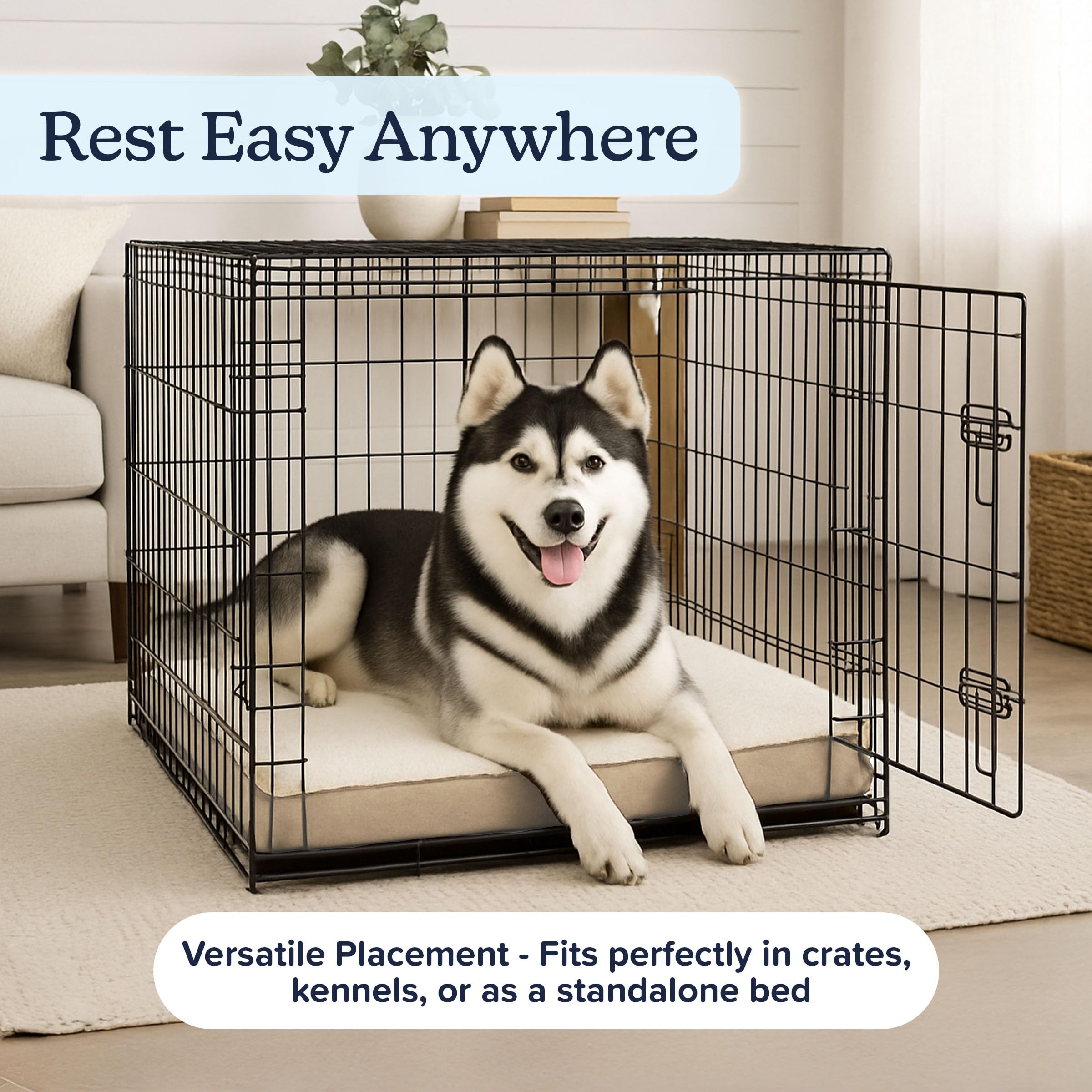 Petmaker Lit orthopédique pour chien – Tapis de cage en mousse à mémoire de forme à 2 couches avec housse Sherpa lavable en machine – Lit pour animaux de compagnie de grande taille pesant jusqu'à 45,4