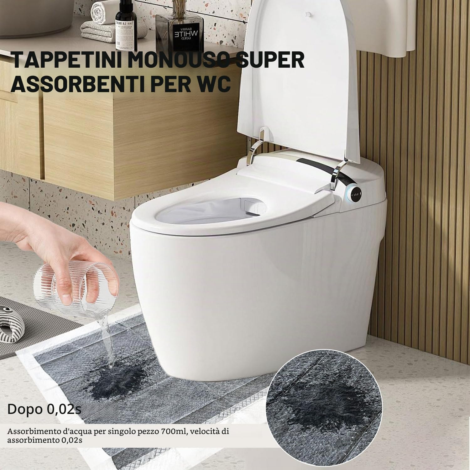 YumSur 25 tappetini igienici usa e getta, protezione per il pavimento del WC, a forma di U, impermeabili, antiscivolo, tappetini da bagno usa e getta per WC (tappetini color carbone)