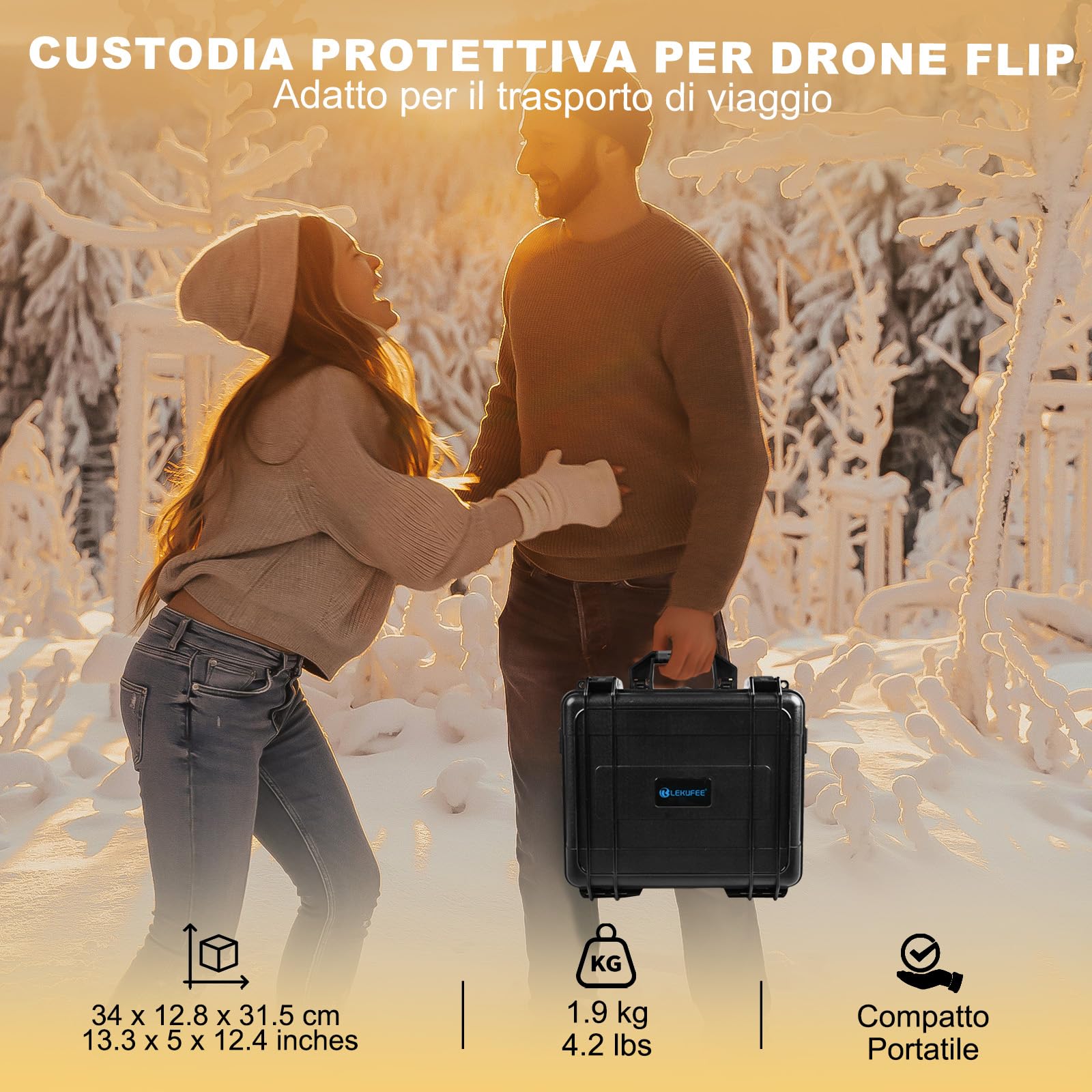 LEKUFEE Custodia Rigida Impermeabile per DJI Flip Drone(DJI RC N3),Combo Fly More, Batteria (9 pezzi), Hub di ricarica e altri accessori (solo valigia)