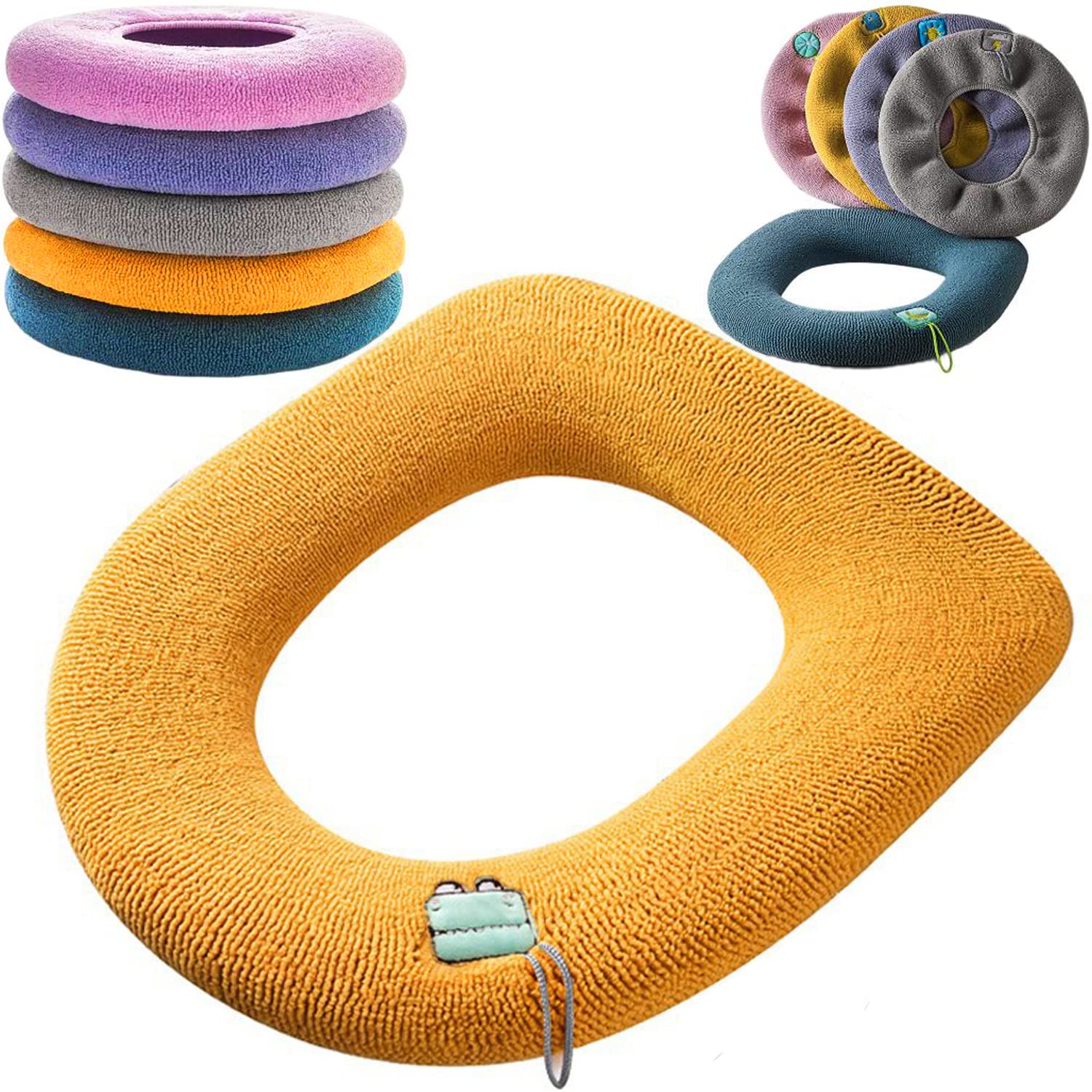 5pcs Universal Waterproof Home Toilet Seat,Cushion with Hanging Loop Bathroom Soft and Warm Washable Toilet seat Cover Pads