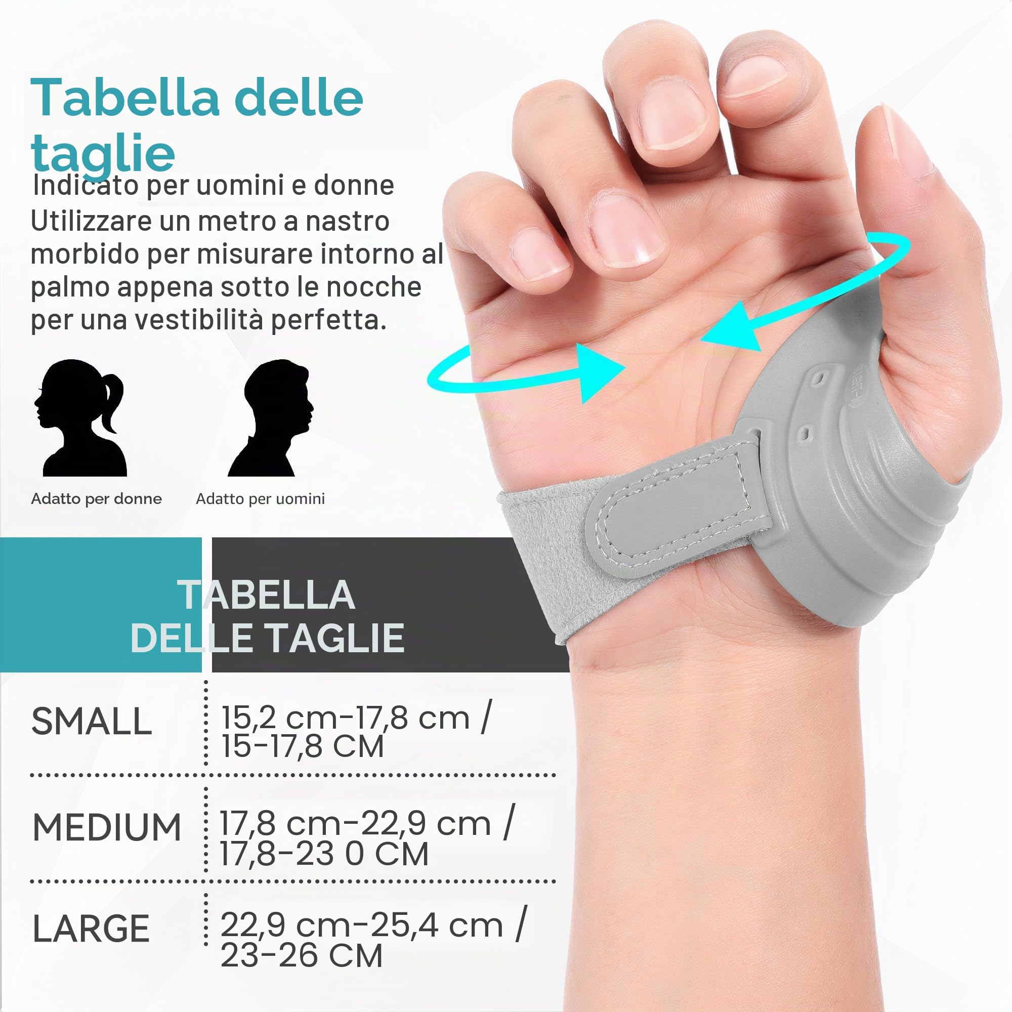 FORTEMOTUS Tutore per Pollice Sinistro, Ortesi Ortho CMC con Stecca, Stabilizza Base del Pollice, Allevia il Dolore Caso di Osteoartrite e Artrite dell'articolazione Della Sella(Grigio, M, 18-23 cm)