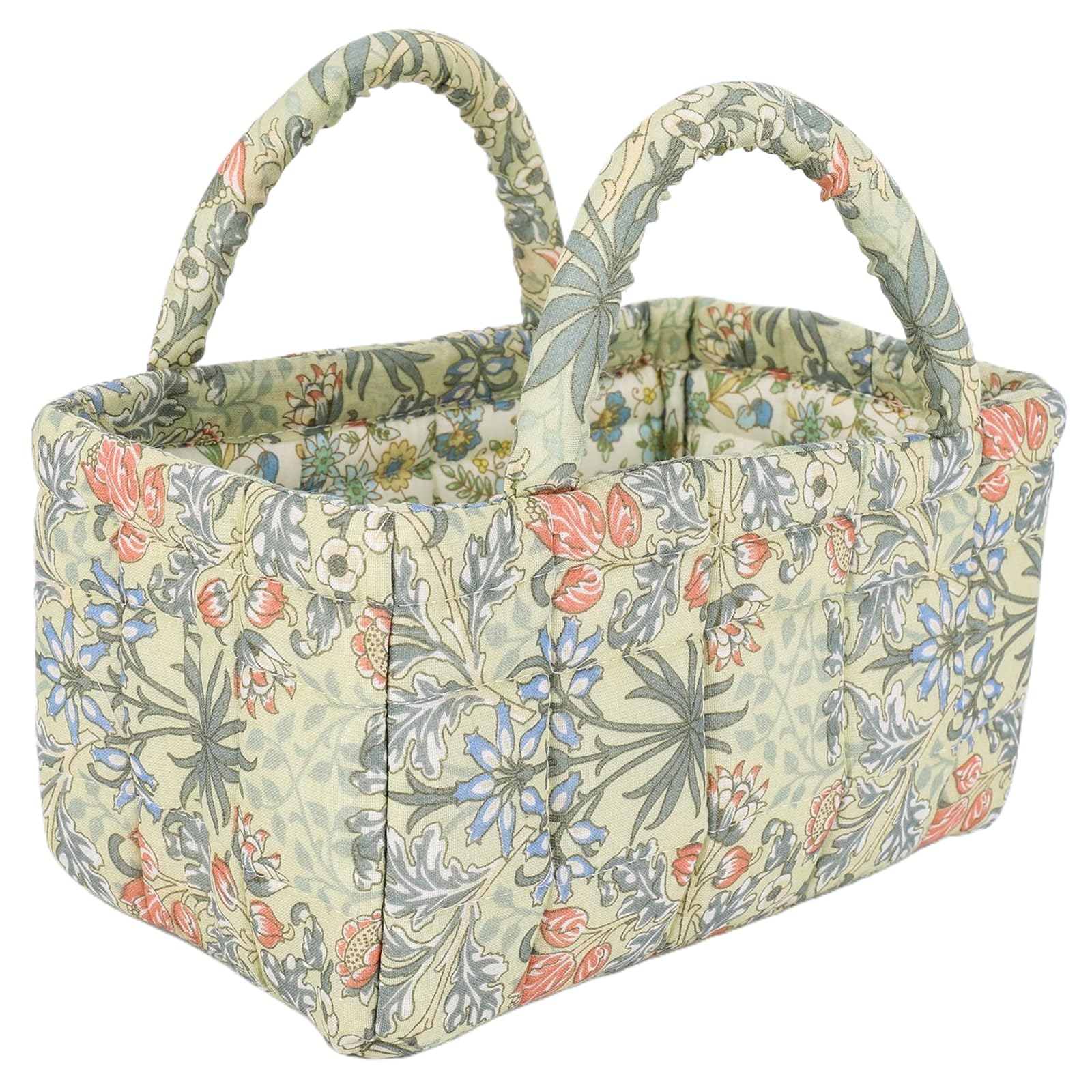Pastoral Style Storage Basket | Floral Quilted Foldable Bin | Small Organiser for Underwear, Socks, Toys & Makeup | Handy Home Decor Basket for Bedroom & Bathroom (22x12x12cm)