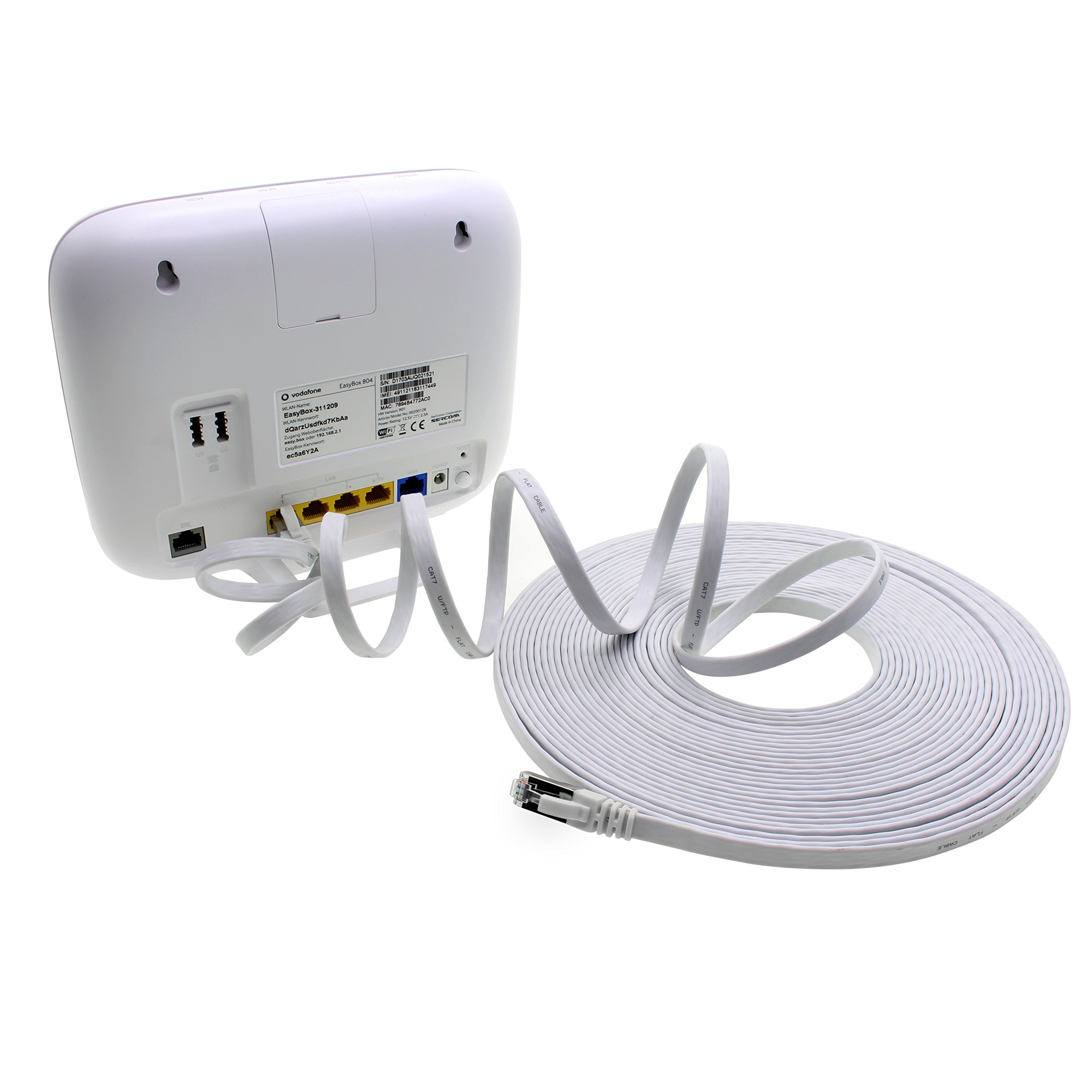 1aTTack.de 10m - weiß - 1 Stück Cat7 Flachkabel Netzwerkkabel Cat 7 Rohkabel Gigabit Lan (10Gbit/s) Flachbandkabel Verlegekabel Patchkabel Flach Slim Rj 45 Stecker Cat6a - 5