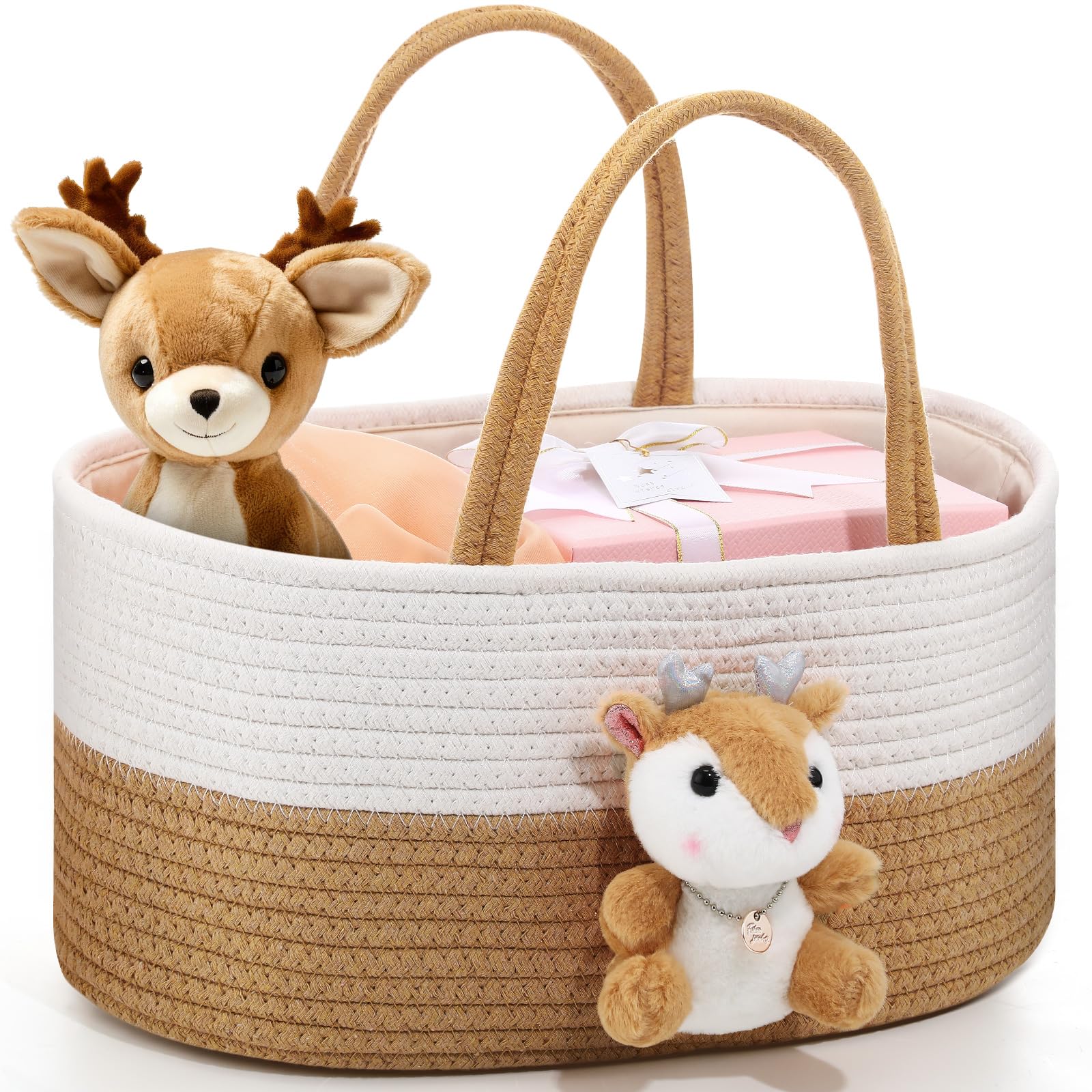 FoldTier Cute Christmas Deer Diaper Caddy Organizer Cotton Rope Woodland Nursery Storage Bin Basket Baby Shower Xmas Basket