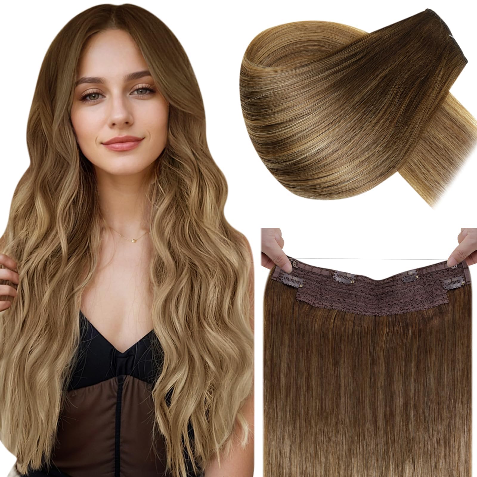 LaaVoo Wire Hair Extensions Human Hair 18 Inch Medium Brown Wire Human Hair Extensions Light Brown Human Hair Extensions Long Straight Hair 86g — view 58