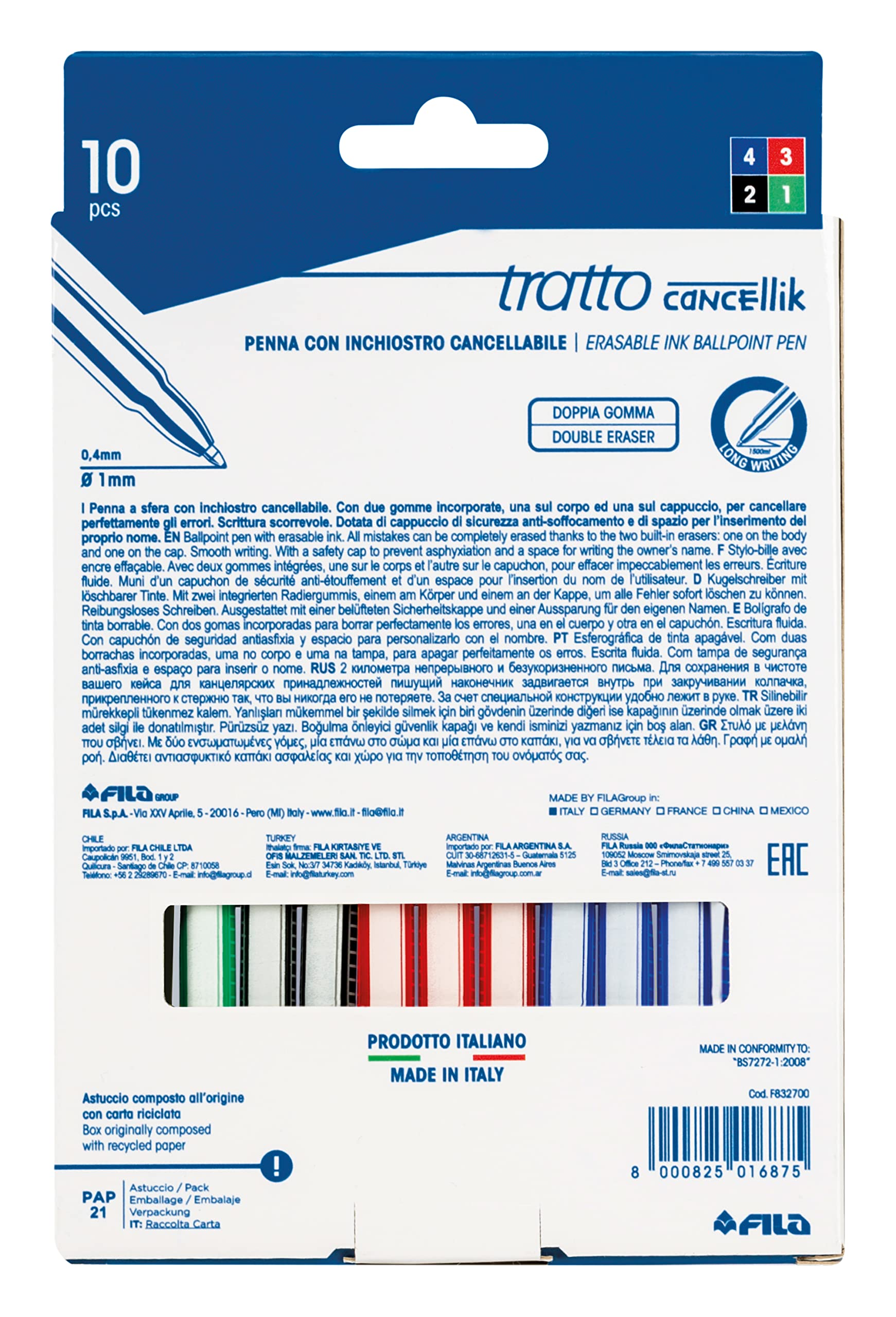 Busta Tratto Cancellik 8 + 2 Colori Scuola 832700 10 Pezzi