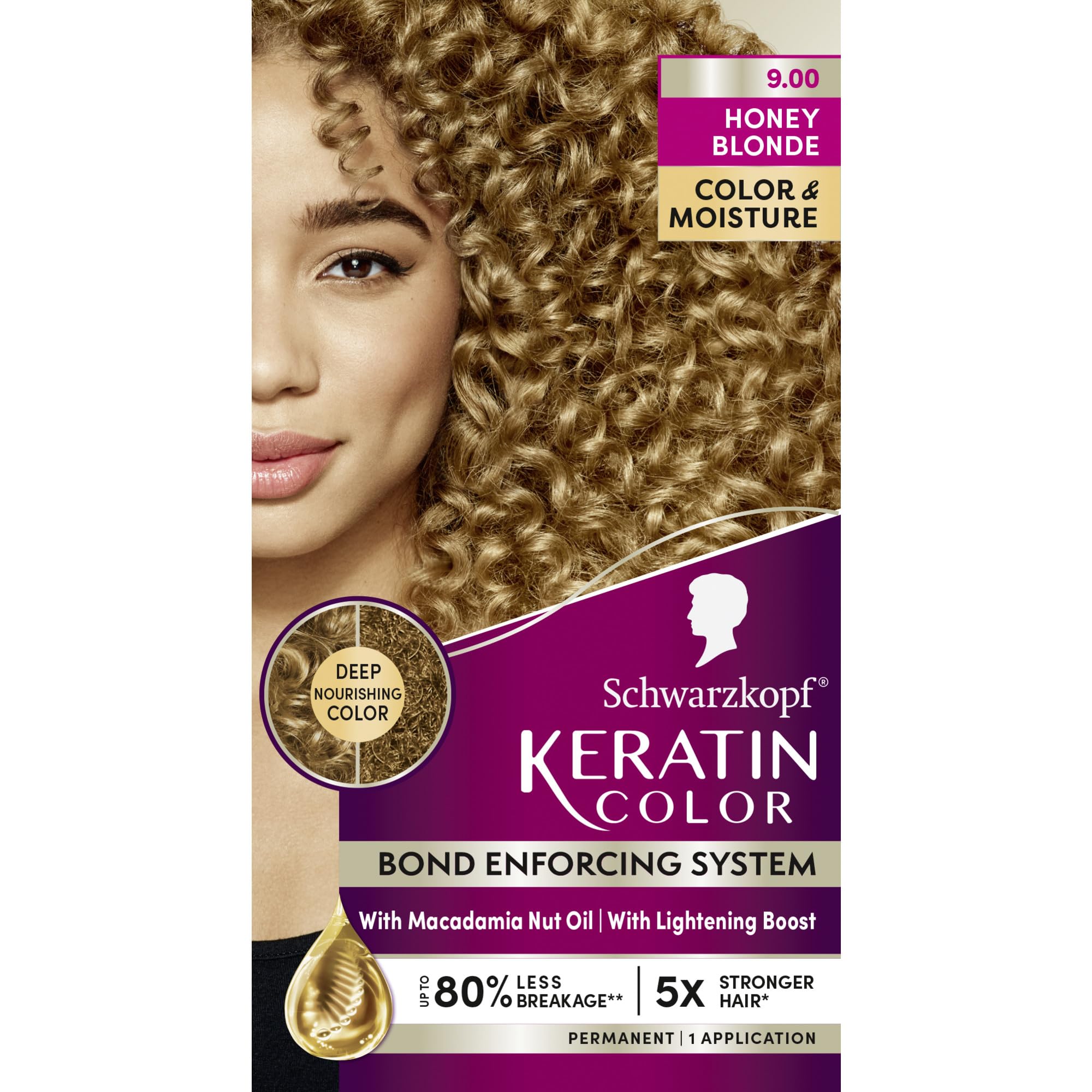 Schwarzkopf Keratin Permanent Hair Dye Cream, 9.0 Honey Blonde, Professional Quality Color for Up to 100% Gray Coverage, Bond Enforcing System