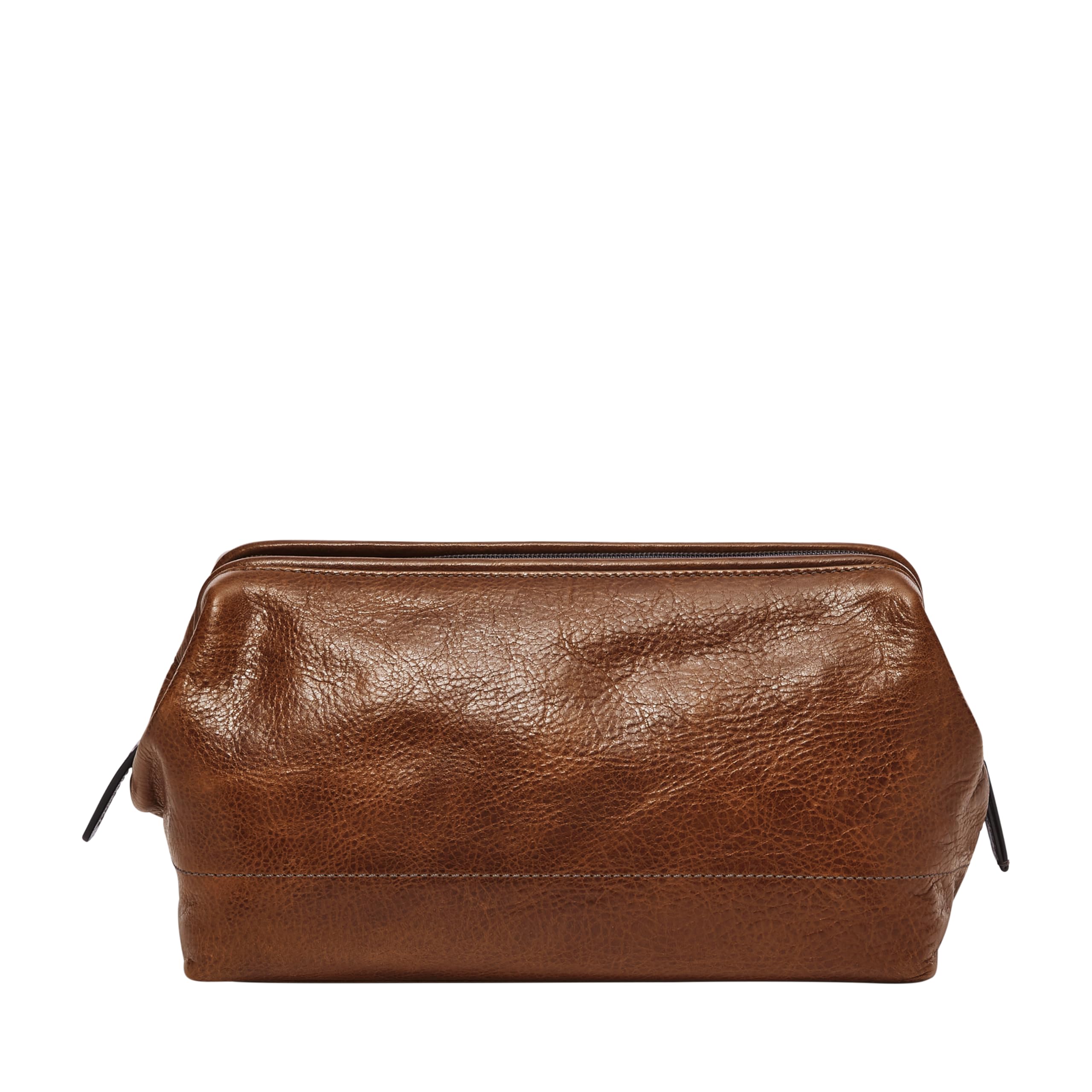 Fossil Men's Leather Travel Toiletry Bag Shave Dopp Kit, Cognac, One Size