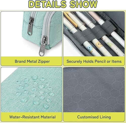 Miniatura 3 de Della Gao - Estuche para lápices de gran capacidad, de nailon, duradero, bolsa de viaje simple de papelería, organizador de oficina, bolsa para