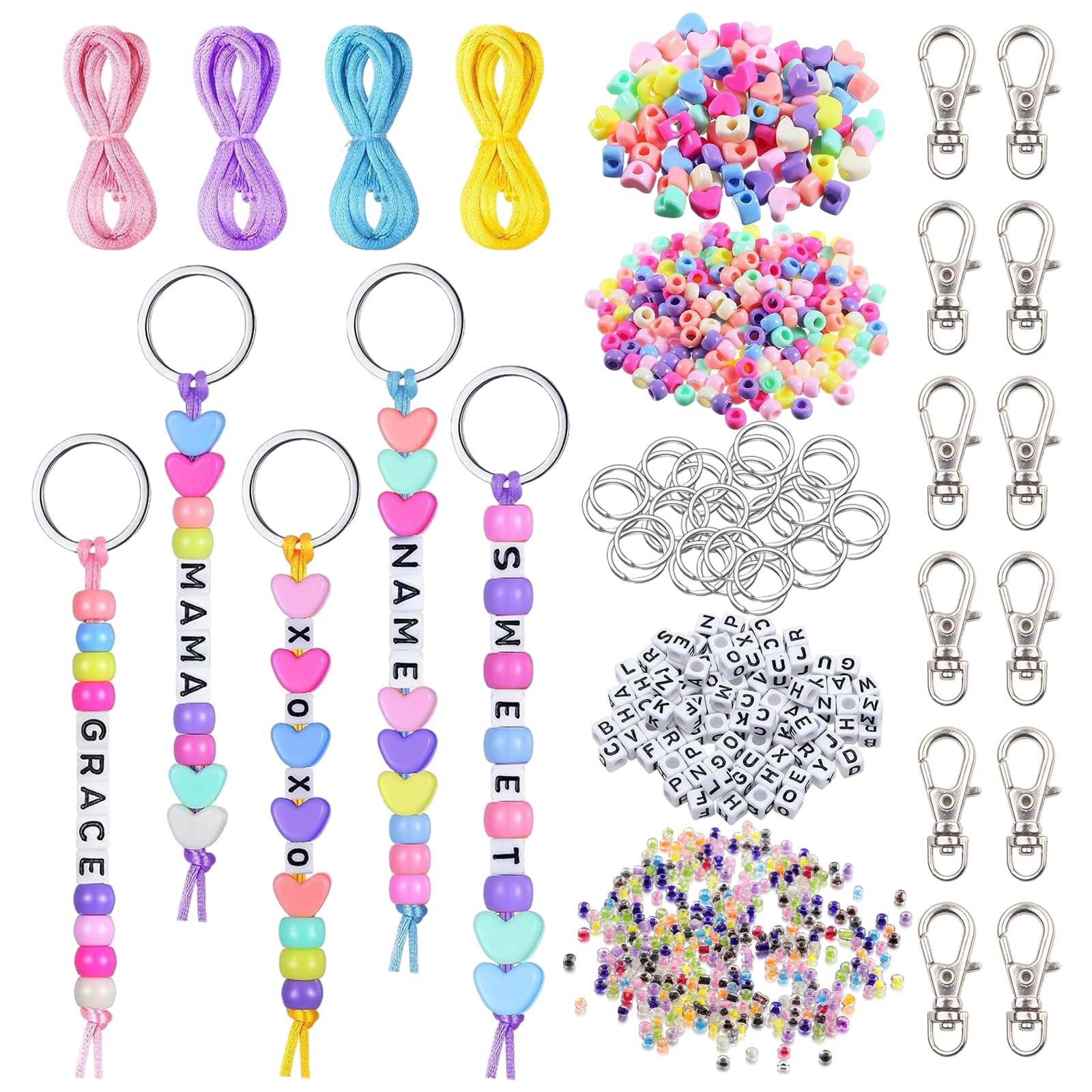 HEUIOP 978PCS Keyring Making Kit DIY Keychain Making Kit Includes Key Rings Perfect for Handcrafting Keyrings Backpack Charms, Party Favors Letter Bead, Colorful Beads and Cords