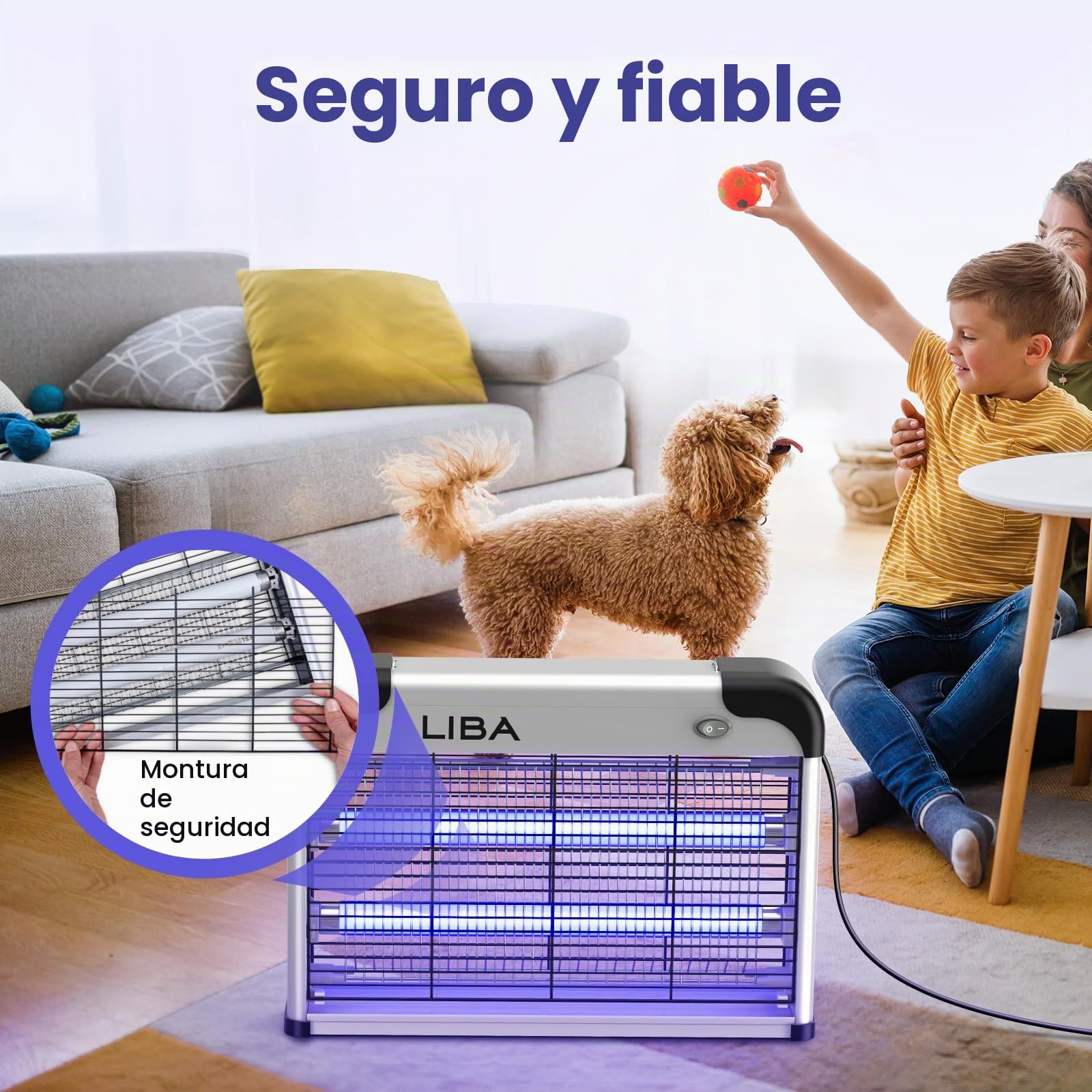 Liba Mata Mosquitos Electrico, 20W Lámpara Mata Insectos Electrico - Matamoscas, Polillas y Avispas Para Interiores, Lámpara UV Repelente de Mosquitos Incluye 2 Bombillas de Repuesto y Bandeja Lavable