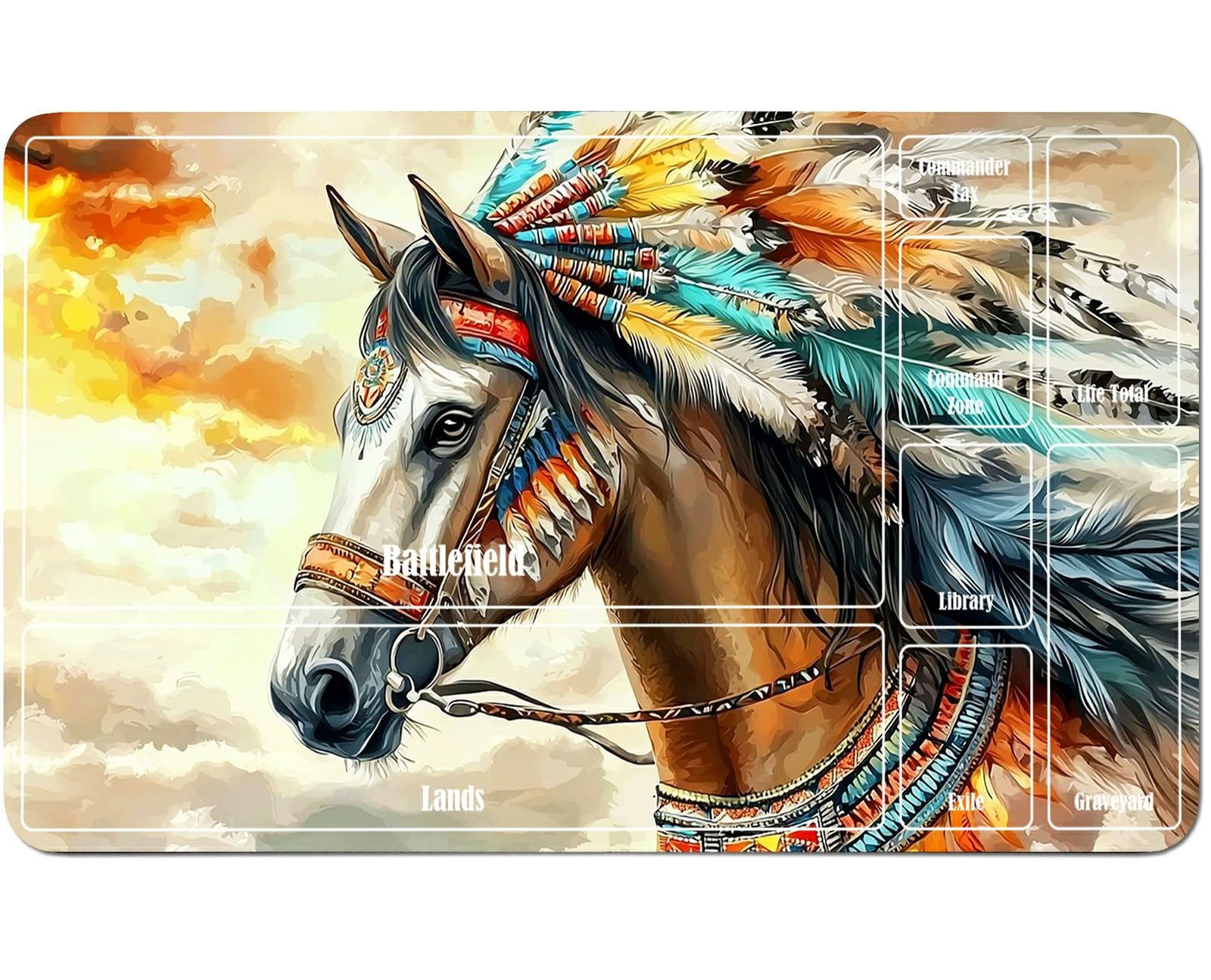 RWUTYTIUL for MTG Card Playmat 24 X 14 Inch with A Zone, Stitched Play Mat for Commander Board TCG RPG CCG Game Desktop Tablet Mouse Pad for Playing Accessories, Feathered Horse