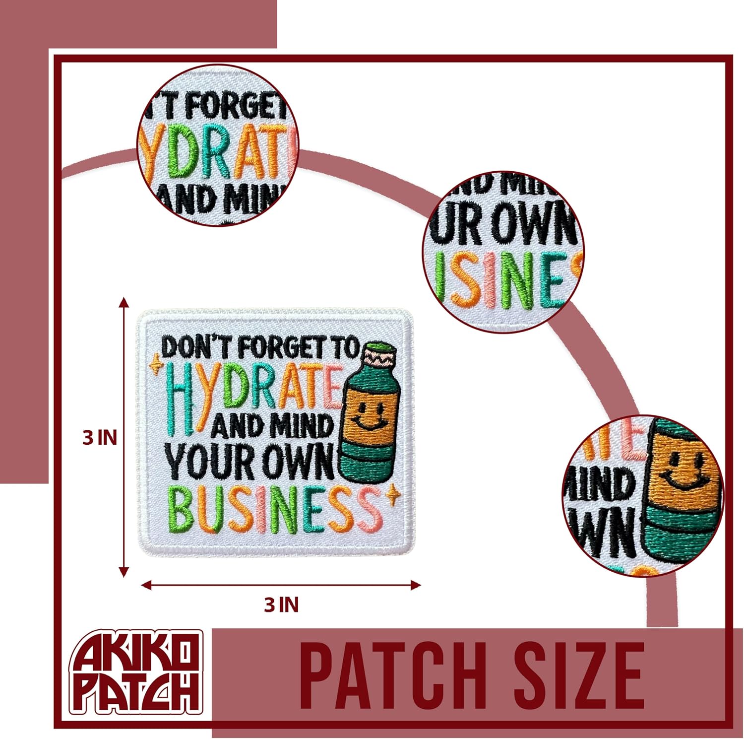 Don't Forget to Hydrate Iron On Patches, Size 3" Patches for Clothes Backpacks Hats Jeans Bags, Funny Self Care Embroidered Patches, Iron On Fabric Patches DIY Gift for Boy Girl Teenager image 3