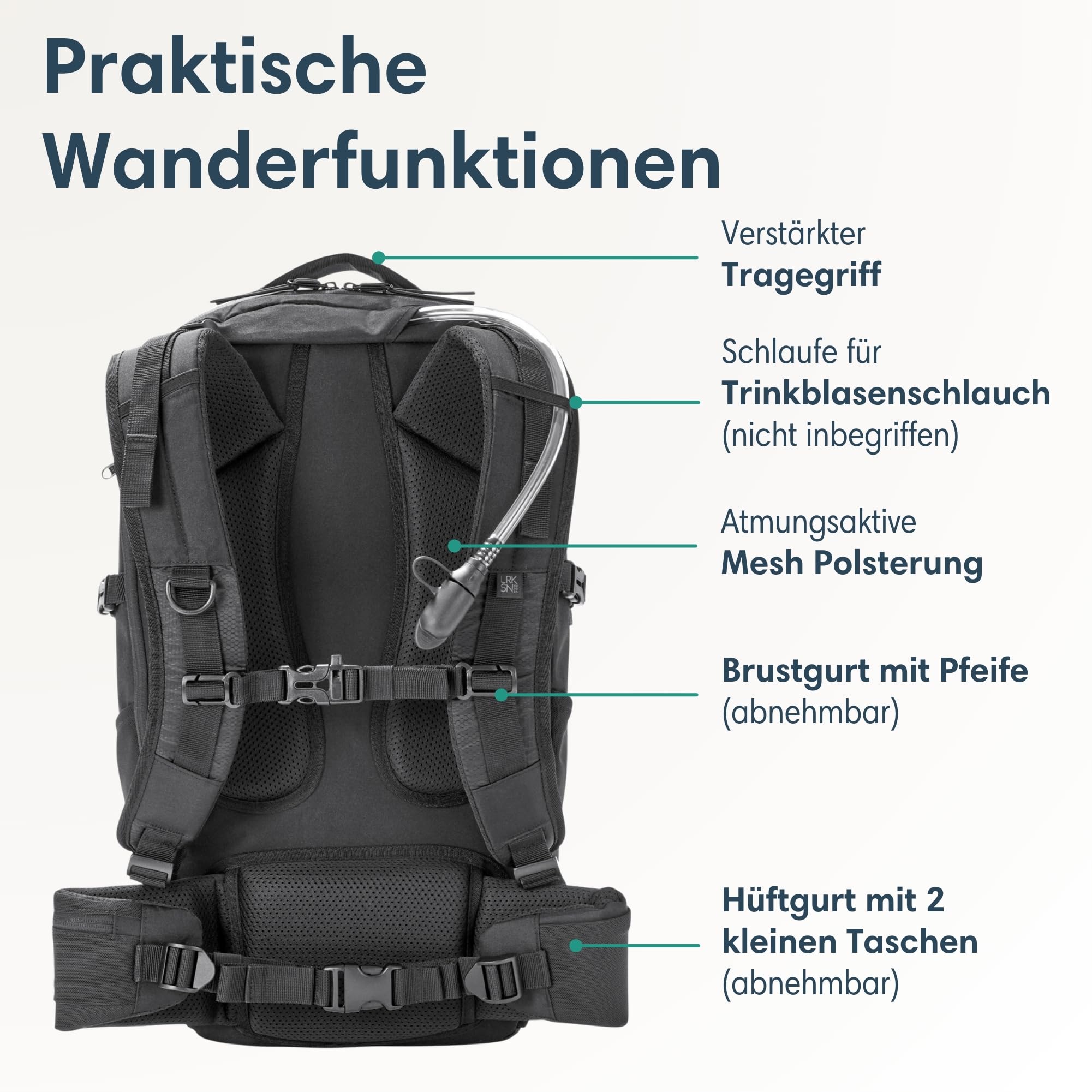 LARKSON Wanderrucksack Damen & Herren - Klint Large - Trekkingrucksack 30L - Wandern, Trekking, Camping, Klettern - Tagesrucksack mit Hüftgurt & Mesh-Polsterung