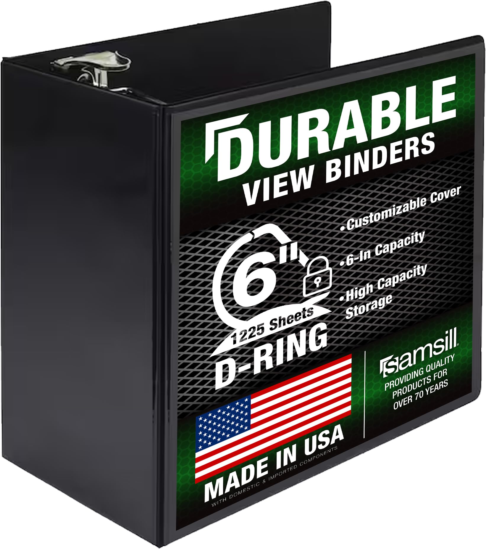 Samsill 6 Inch 3 Ring Binder, Locking D Ring Binder, Clear View Cover, Black | Holds 1225 Pages - main product image