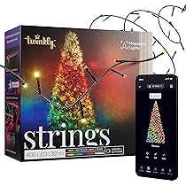 Twinkly Strings 400 LED RGB+Bianco, Striscia di Luci LED per Esterno e Interno, Luci Smart Multicolore, Compatibile con Alexa e Google Home, Luci Mappabili, IP44, Controllo App, Filo Nero, 32m
