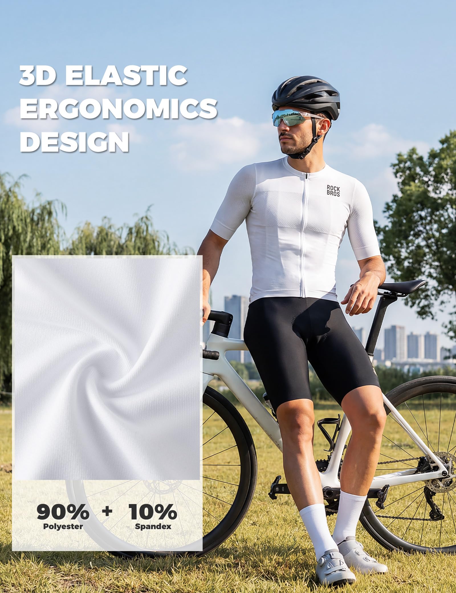ROCKBROS Maglia da Ciclismo Uomo Estiva, Magliette Bici con Maniche Corte Traspirante e Asciugatura Rapida, Leggero e Elastico, con 3 Tasche Posteriori, Top Abbigliamento per MTB Bici