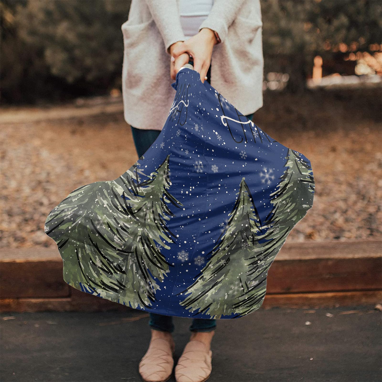 Nursing Cover for Breastfeeding Scarf, Merry Christmas Tree Watercolor Baby Car Covers Super Soft Multi Use for Canopy Shopping Cart Cover Blanket Stroller Cover