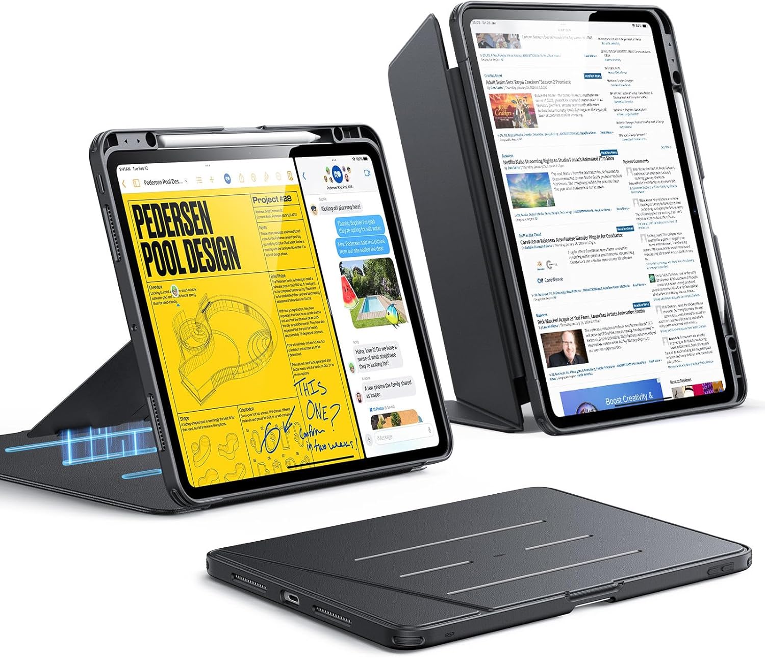 ESR for iPad Pro 13 Inch Case (M5/M4) 2025/2024, Vertical Stand Cover, Multi Stand Angles, Ultra-Stable Case with Pencil Holder, Flip Series, Black