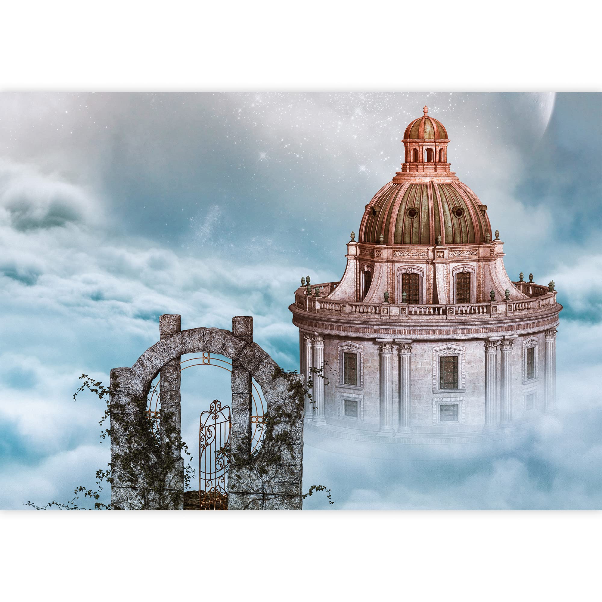 IDEA4WALL Adhesivo de pared removible con castillo místico en cielo azul nublado, fantasía y ciencia ficción, arte digital, arte moderno, paisaje decorativo para sala de estar, dormitorio, oficina