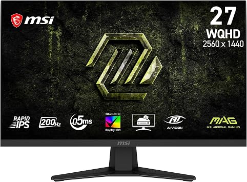 MSI 27 MAG 274QF E20, Gaming Monitr, WQHD, 16:9, Flat, Rapid IPS, 200Hz, 0.5ms(GtG, Min.), Adaptive-Sync | Rapid IPS 2560x1440 panel, 200 Hz, 0,5ms, VESA uyumlu, HDMI, DisplayPort, G-SYNC ve FreeSync Premium uyumlu