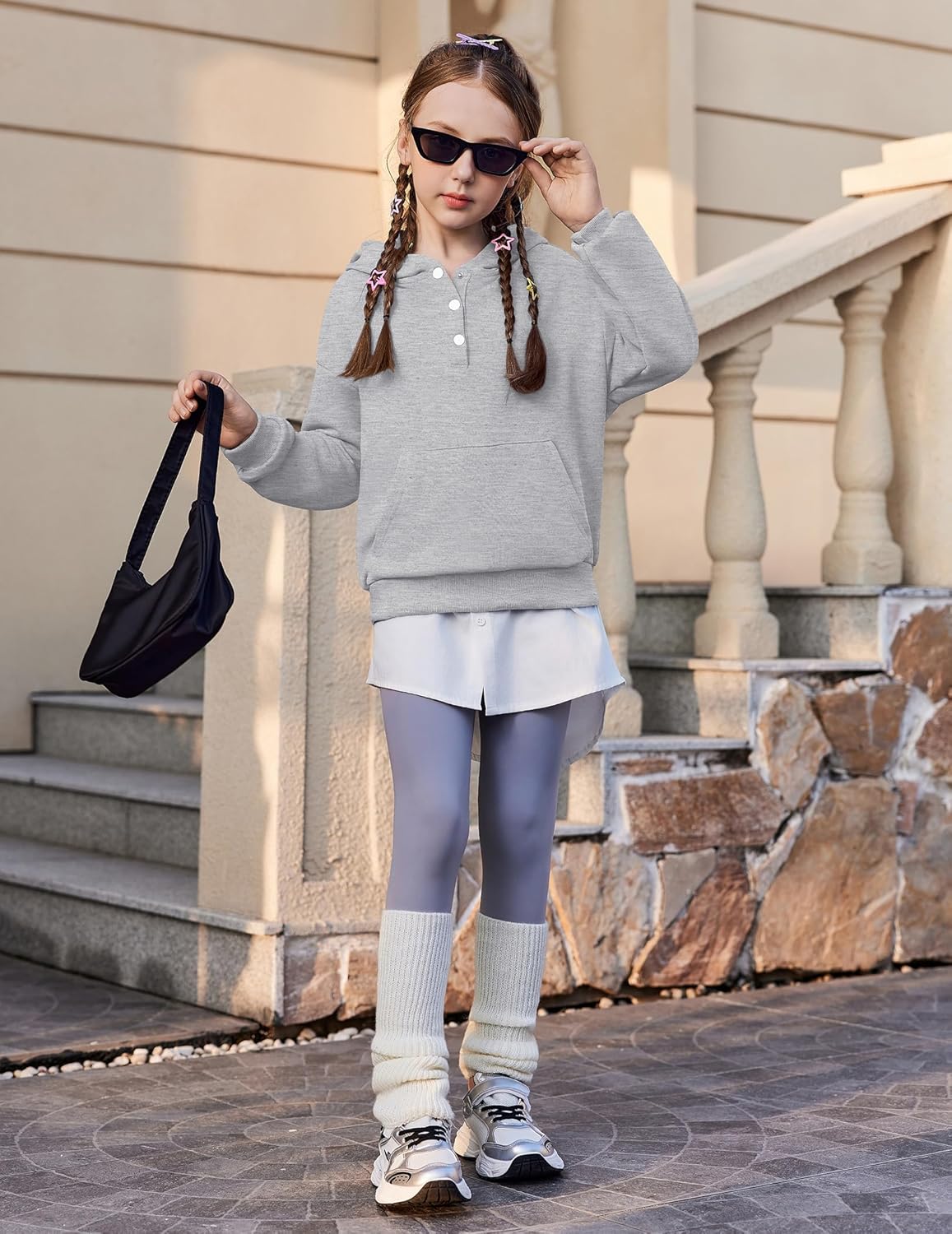 Arshiner Girls 2 Piece Outfits Fashion Sweatsuits Button Down Hooded Sweatshirt and Sweatpants with Pockets Kids Tracksuit - Image 7