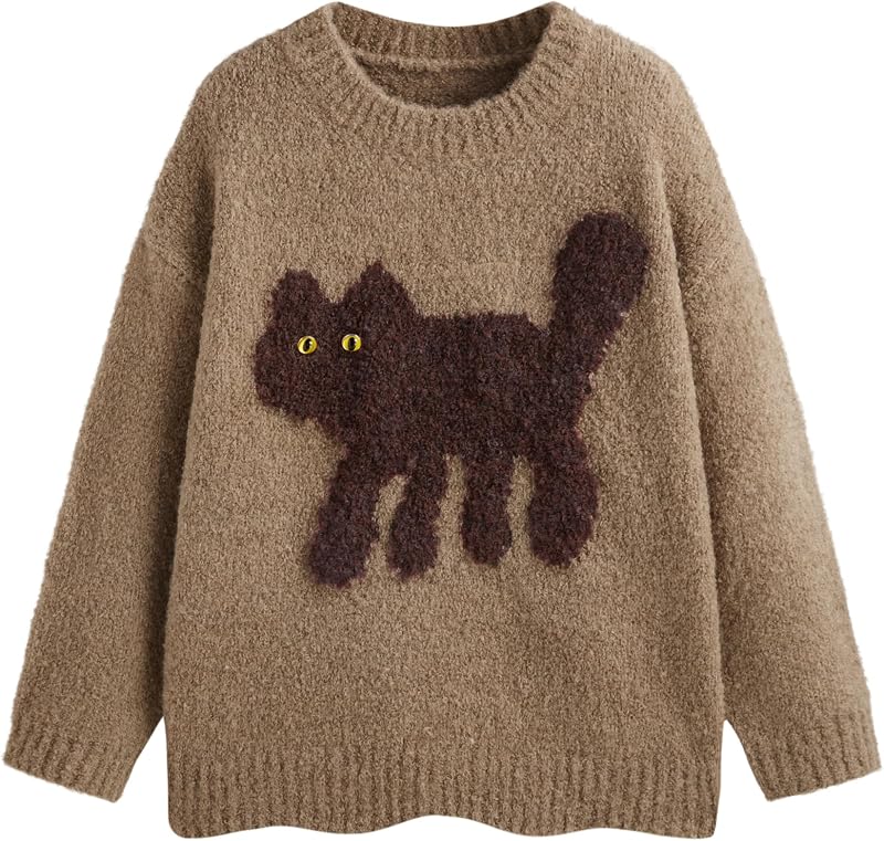 CIDER Women's Cat Sweater Fun Cute Graphic Chunky Pullover Tops