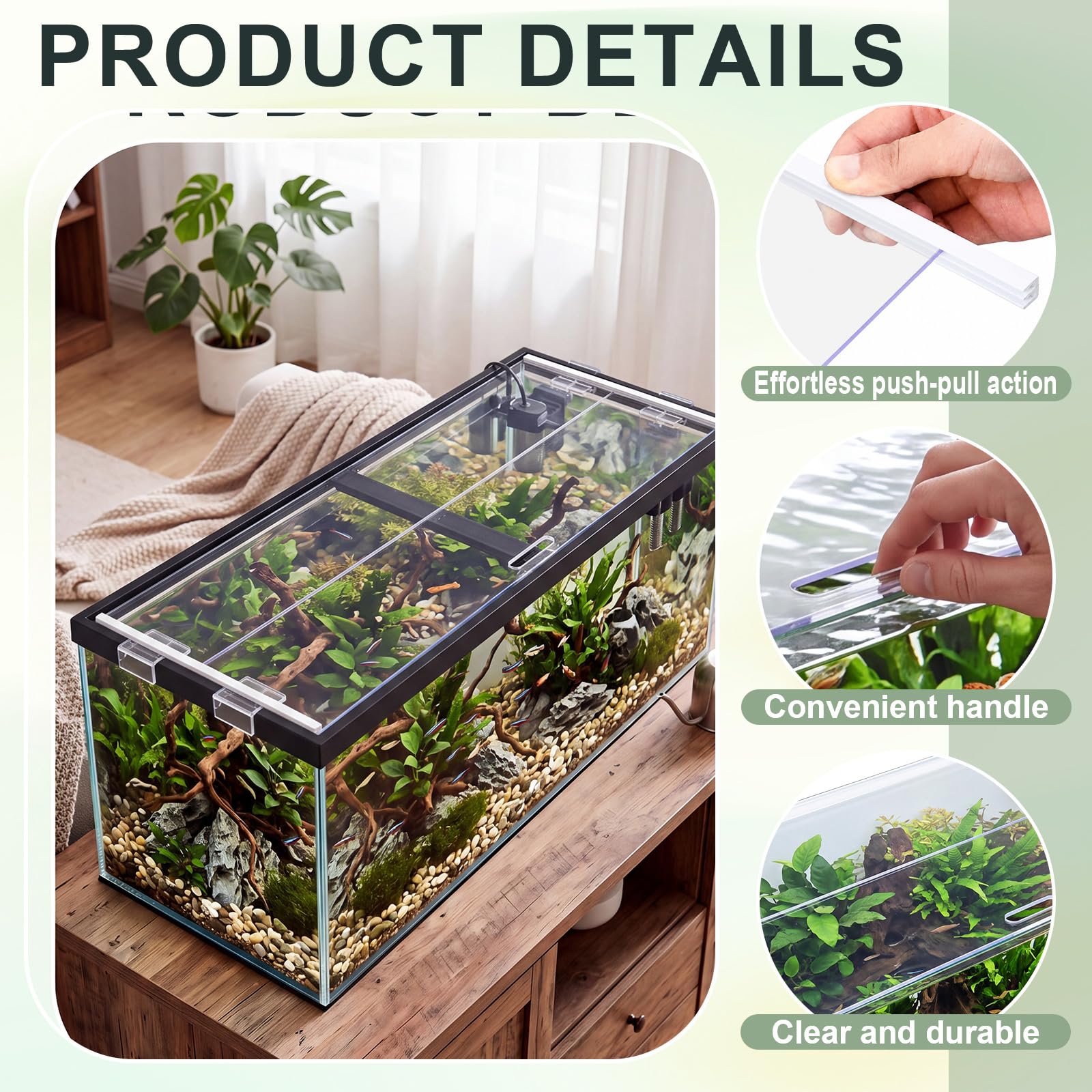 Sieral Lot de 2 couvercles d'aquarium en polycarbonate avec 30 clips de couvercle supérieur, couvercles d'aquarium 58 x 29 x 0,3 cm pour aquarium de 100,6 / 150 litres, version rail coulissant, avec