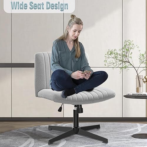 Miniatura 7 de Silla de lectura de escritorio sin brazos con patas cruzadas, silla giratoria ergonómica de asiento ancho, silla de computadora cómoda ajustable